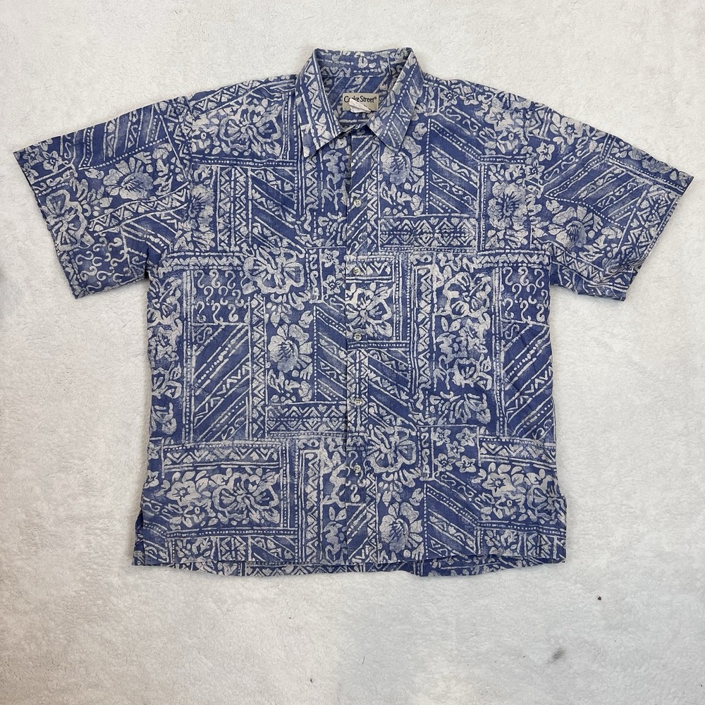 Cooke Street Honolulu Mens SS Button Shirt Size XL Hibiscus‎ Blue Cream